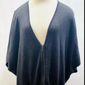 ANN TAYLOR LOFT Women Short Sleeve Zip-Up Gray Oversized Cardigan Sweater XS/S
